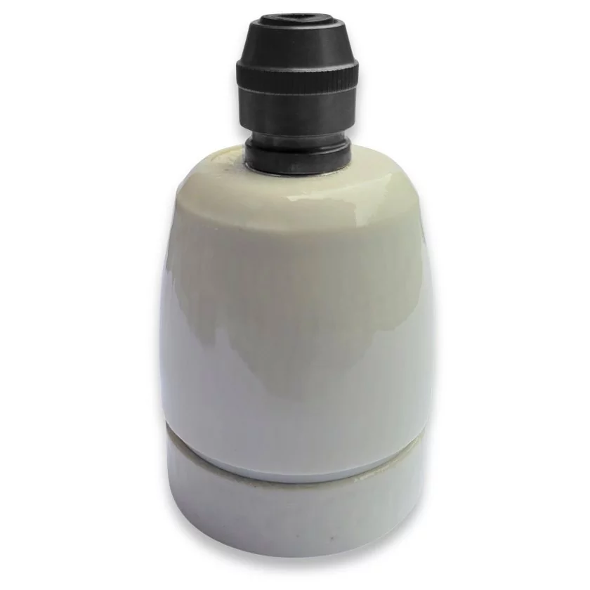 Keramik-Fassung für Leuchtmittel Farbe weiss mit Klemmnippel messing dark Keramik-Fassung für Leuchtmittel Farbe weiss mit Klemmnippel messing dark